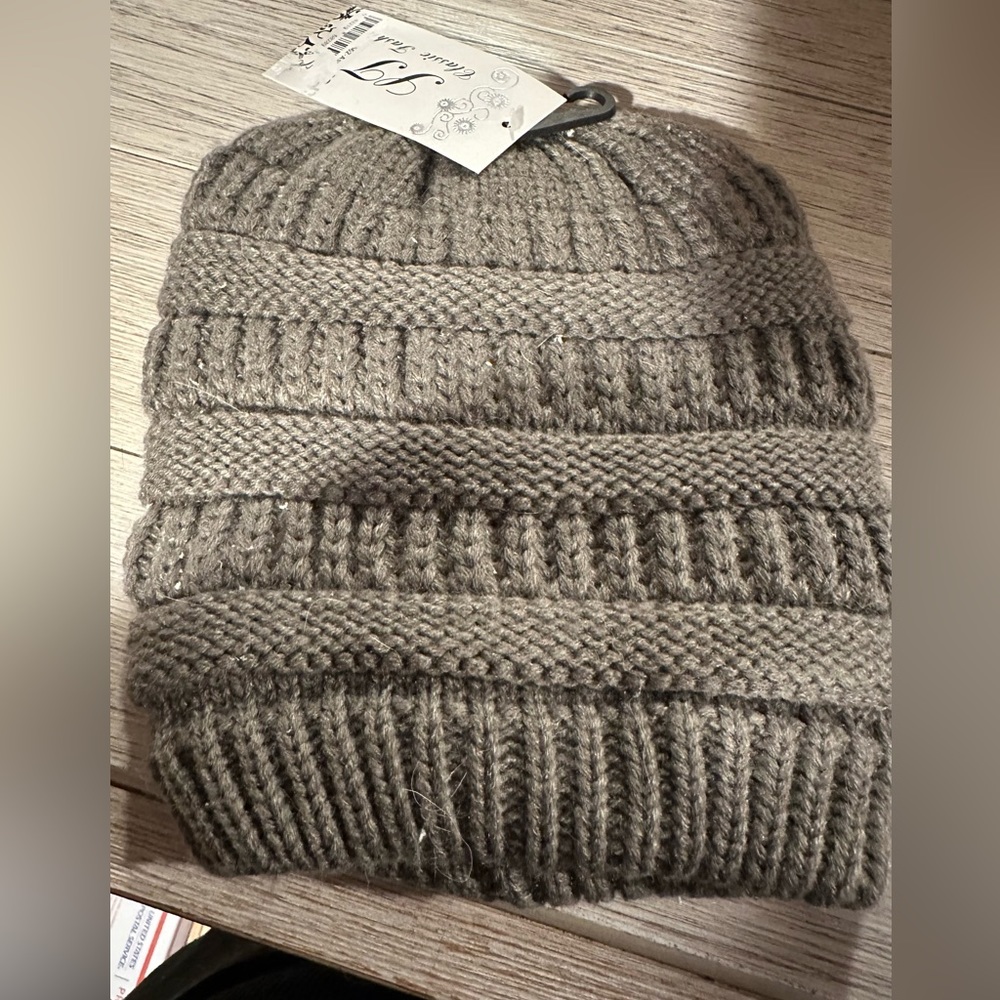 Faux Fur Lined Ponytail Beanie Winter Hat